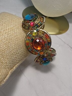 Multicolor Beaded Gem Statement Bracelet - Unbranded